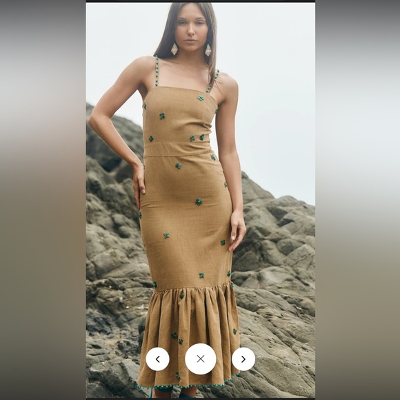 EDDY Desirae Midi Dress Light Fawn & Emeralds - Picture 1 of 16